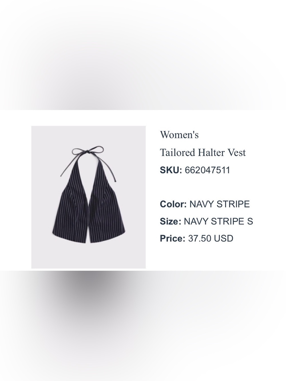 Abercrombie & Fitch Navy Stripe Tailored Halter Vest